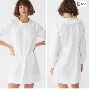 J. Crew White Long Sleeve Dress with Ruffled Collar